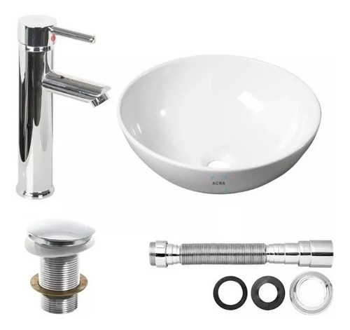 Bacha Loza Apoyo Baño + Grifería + Válvula + Sifon Acra