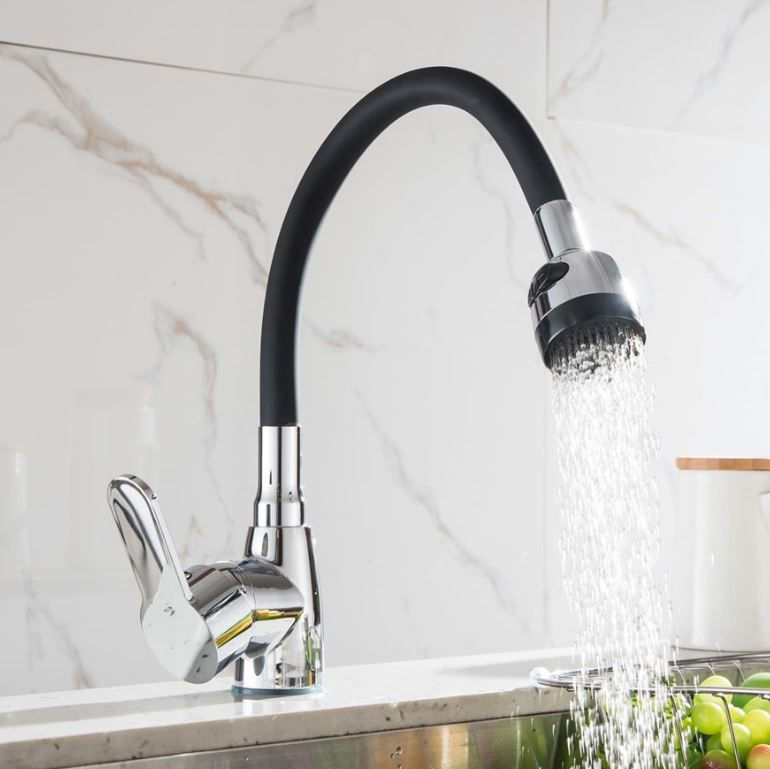 Canilla/grifería De Mesada Pico Flexible Negro+puntero Acra