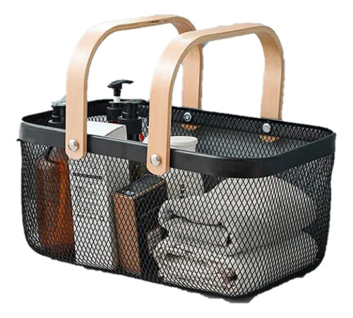 Cesto ,organizador Negro Mate Con Asas De Bambú 37 Cm Acra