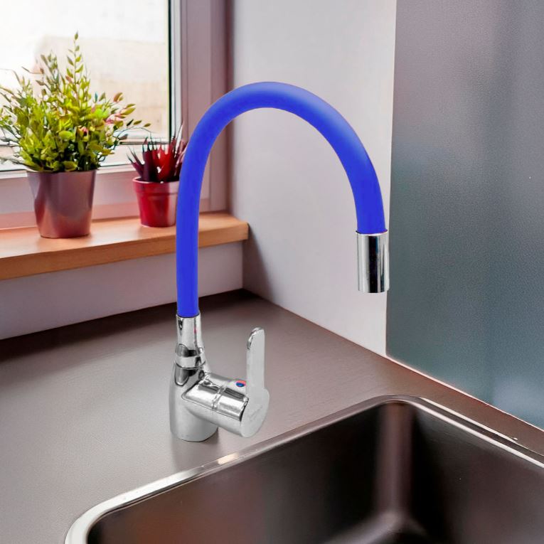 Grifería Monocomando Mesada Cocina Flexible Azul Acra