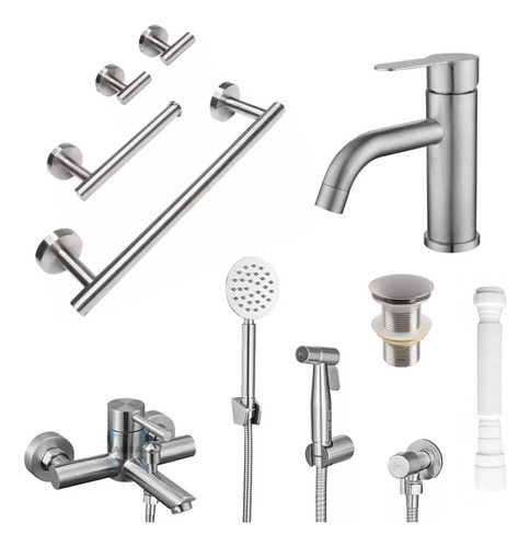 Juego De Baño Completo Satinado Grifería Completa Acra