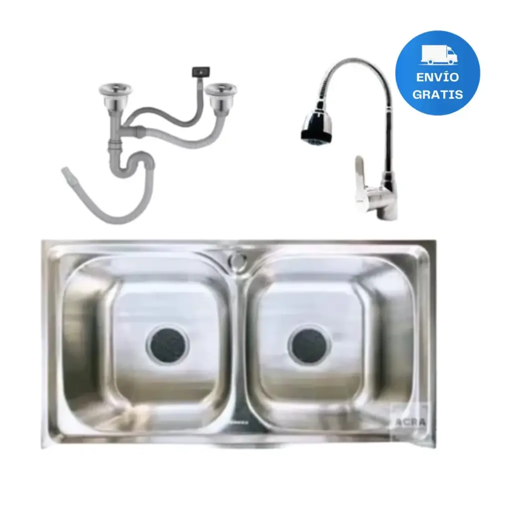 Pileta Bacha Cocina Doble 78x42+válvulas+monocomando Acra