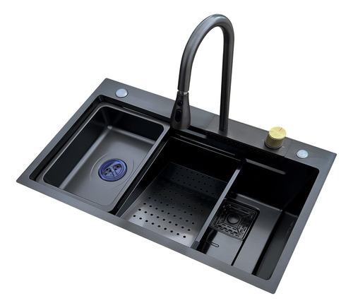 Pileta Cocina Bacha Multifunción Negra Acero Inox Completa