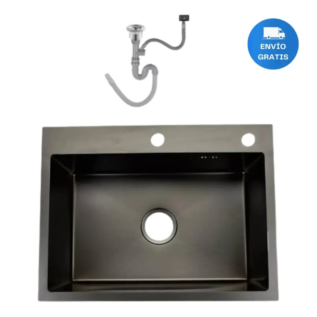 Pileta Cocina Simple Sobreponer Negra Acra