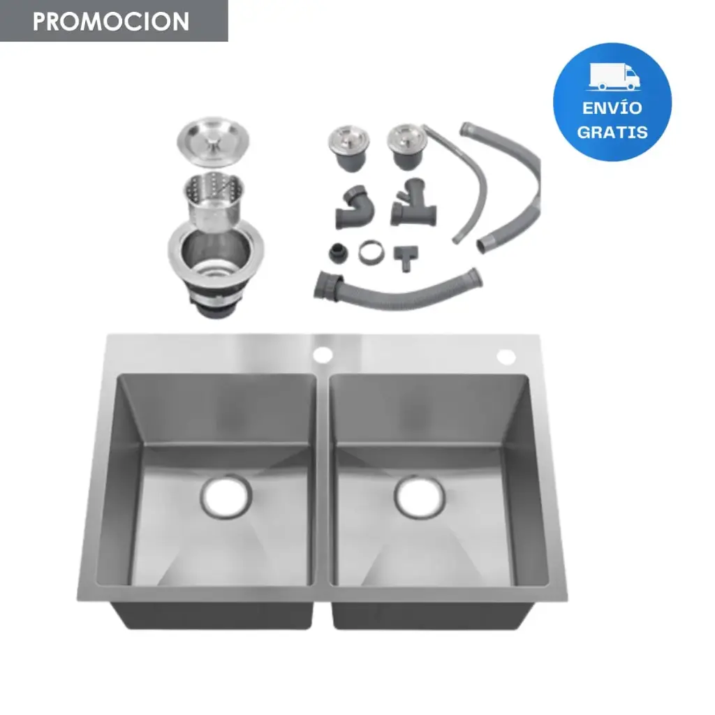 Pileta Cocina Sobreponer Doble Cromo Acra