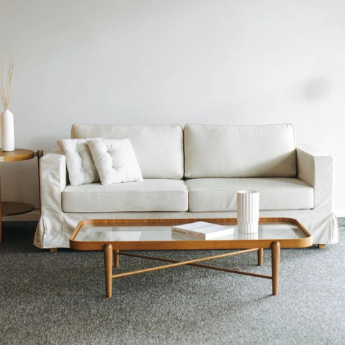 Sofa 3 Cuerpos Blanco Estructura De Madera Semidura Selen