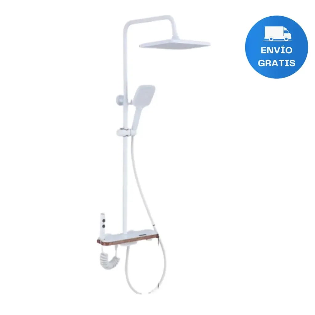 Barral Grifería Columna Blanco Pared Monocomando Ducha Mano