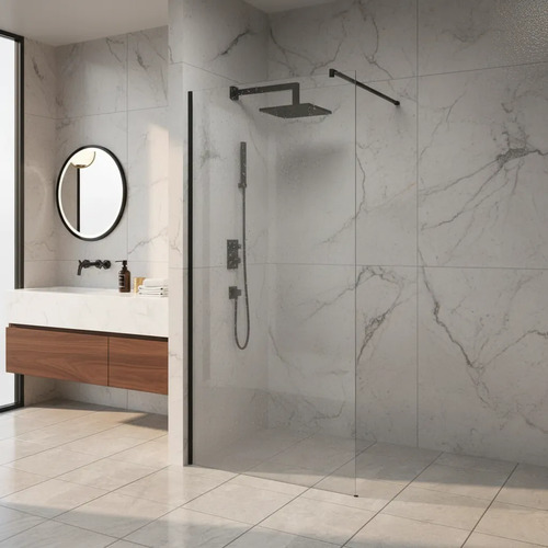 Mampara Para Baño Transparente 190x120 Perfil Negro Acra
