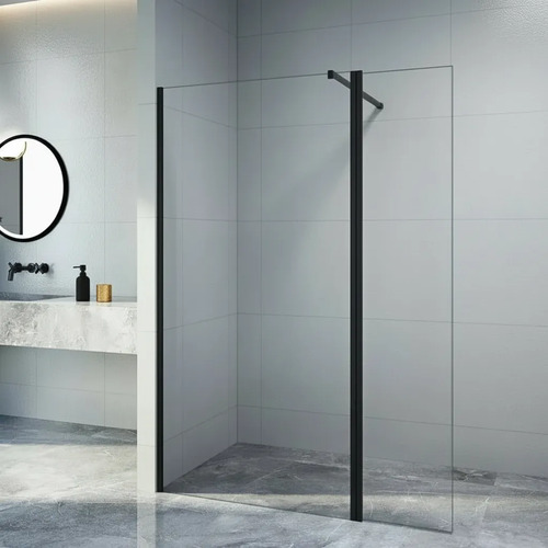 Mampara Batiente Para Baño 190x120 Con Perfil Negro Acra