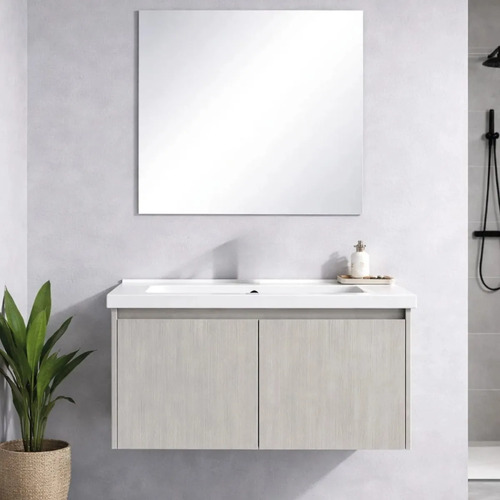 Mueble Aéreo Para Baño Elissa Con Bacha Y Espejo Gris Acra