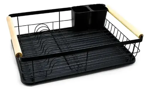 [MLU681400202] Escurridor De Platos Y Vasos En Color Negro Y Madera Acra