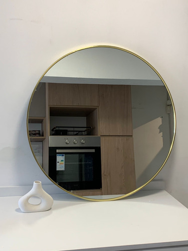 [847019968] Espejo Redondo Selen De Pared Con Marco Dorado Gold