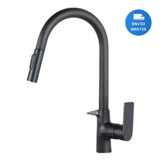 [MLU619805073] Griferia Canilla Extensible Flexible Cocina Negro Mate Acra