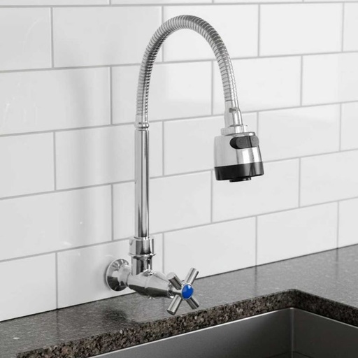 [MLU479311566] Griferia Con Pico Flexible Para Pared Cocina Metálico Acra