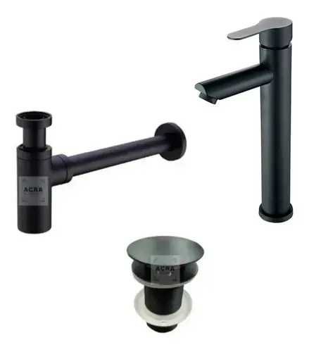[MLU480523045] Grifería Mon Baño/cocina Negro Mate Con Válvula Y Sifón Acra