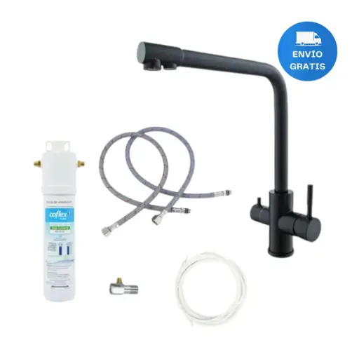 [MLU642729801] Grifo Canilla Cocina En Negro + Filtro Bajo Mesada Acra