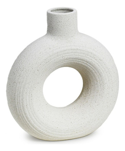 [MLU679590816] Jarrón Florero Cerámico Circular Color Arena Texturado Acra