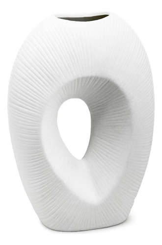 [MLU679592726] Jarrón Florero Cerámico Oval Texturado Blanco Mate Acra
