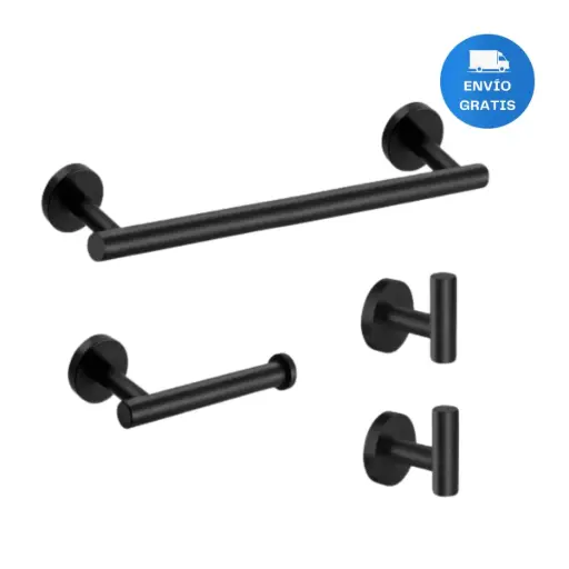 [MLU640943356] Kit Accesorios Negro Mate Baño Acra