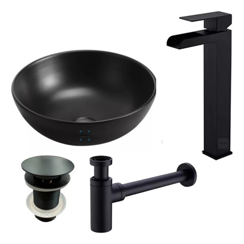 [MLU603444332] Kit Negro Mate Loza Baño +griferia Alta +válvula +sifon Acra
