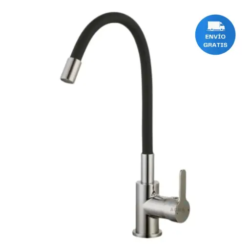 [MLU610097478] Monocomando De Mesada Pico Flex Negro Base Satinada Acra