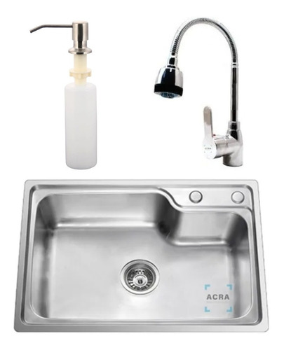 [MLU622773930] Pileta Acero + Válvula Sifón + Dispensador + Grifería Acra