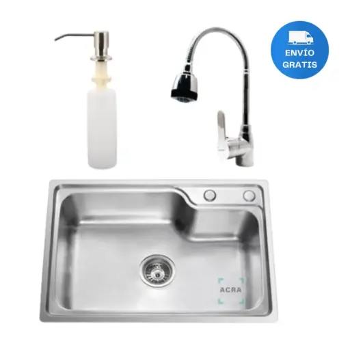 [MLU622773930] Pileta Acero + Válvula Sifón + Dispensador + Grifería Acra