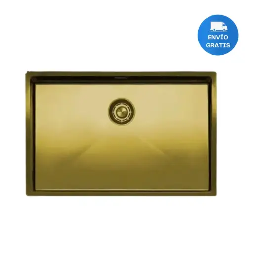 [MLU620374735] Pileta Cocina Simple Cuadrada Dorada Gold Oro + Válvula Acra
