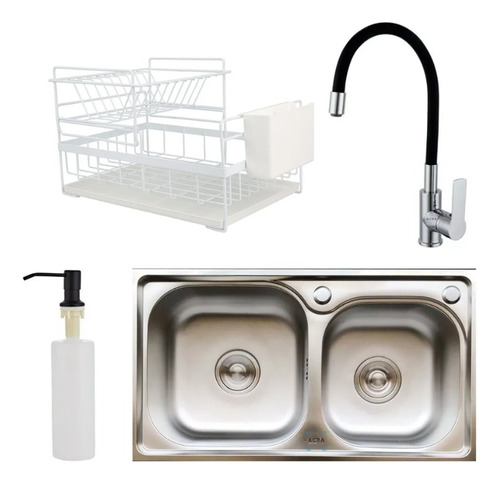 [MLU622781797] Pileta De Cocina + Dispensador + Grifería + Escurridor Acra
