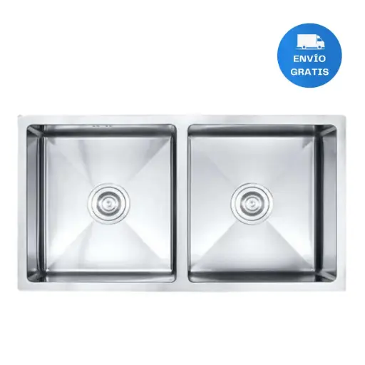 [MLU620368360] Pileta Doble Acero 304 Cocina Cromada Recta + Válvulas Acra