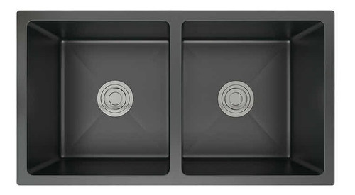 [MLU620387606] Pileta Doble Cocina Negra Mate Recta Acra
