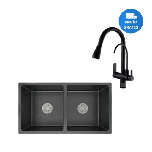 [MLU622553441] Pileta Doble De Acero Inox Negro + Canilla Para Cocina 