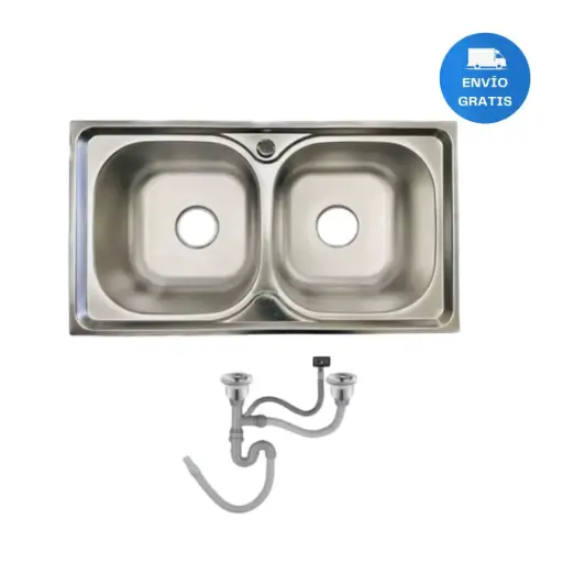 [MLU475259172] Pileta Doble De Acero Inoxidable Sobreponer + Valvulas Acra