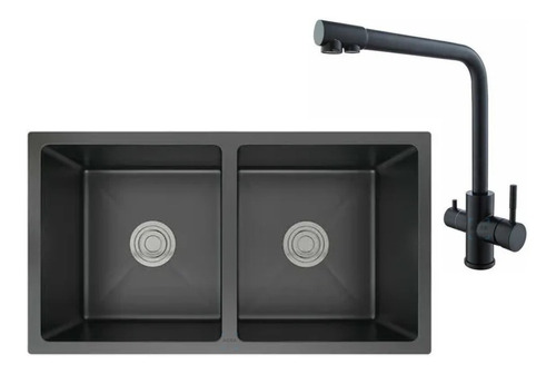 [MLU622490028] Pileta Doble En Acero Inox Negro + Valvula + Griferia Acra