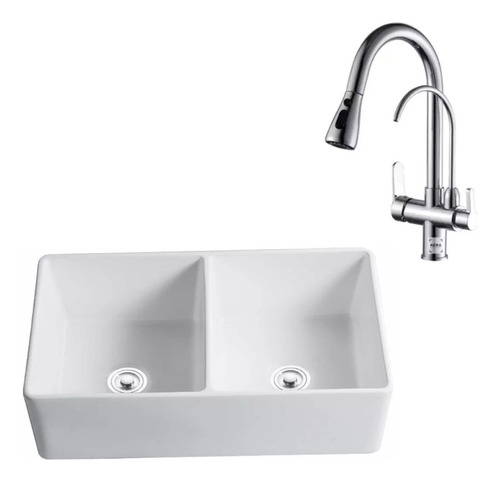 [MLU658841768] Pileta Loza Country Simple + Grifería Negra Para Filtro Acra