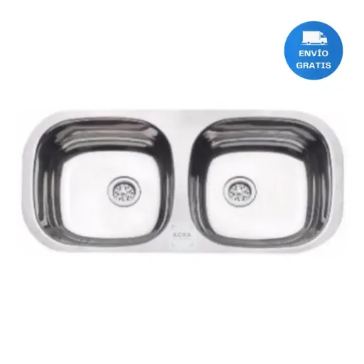 [MLU478082761] Pileta Tramontina Doble Embutir + Válvulas 72x34x14 Acra