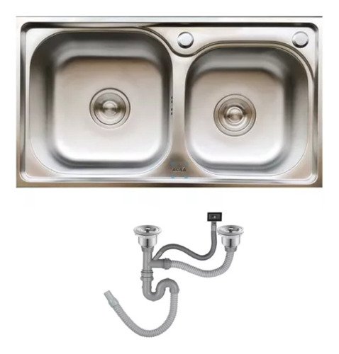 [MLU477406076] Pileta Y Media Acero Inoxidable 75x41x20 Valvulas Sifon Acra