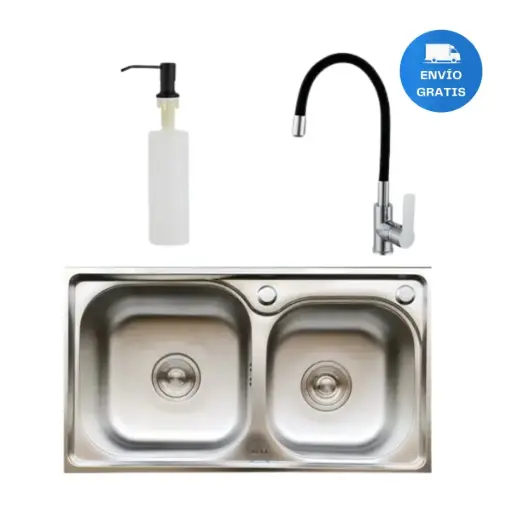 [MLU480865526] Pileta Y Media Cocina+válvulas+griferia Y Dispensador Acra