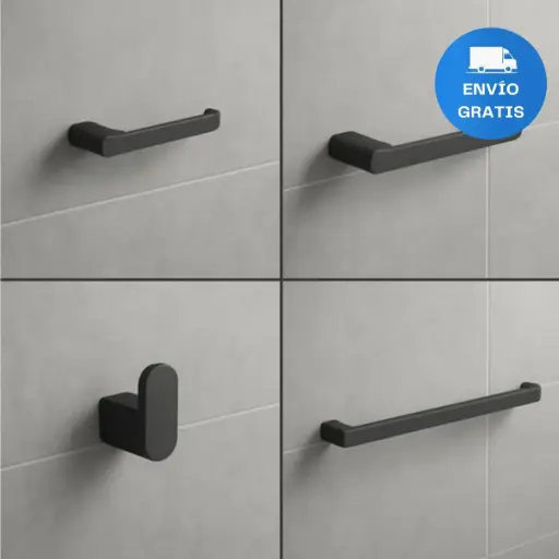 [MLU1329346562] Combo Kit Accesorios Para Baño Negro Mate Fv Acra
