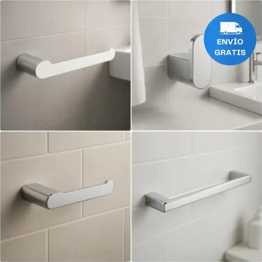 [MLU1330177982] Kit Combo De Accesorios Para Baños Cromo Plateado Fv Acra