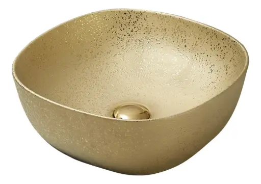 [MLU1336111566] Bacha Pileta Para Baño Semi Cuadrada De Apoyo Dorada Acra