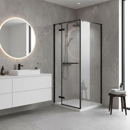 [MLU1475820036] Mampara De Baño Batiente Perfil Aluminio Negro Acra