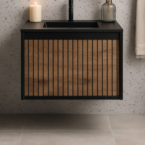 [MLU1498896710] Mueble Aéreo Para Baño Con Bacha Willow Negro Mate Acra